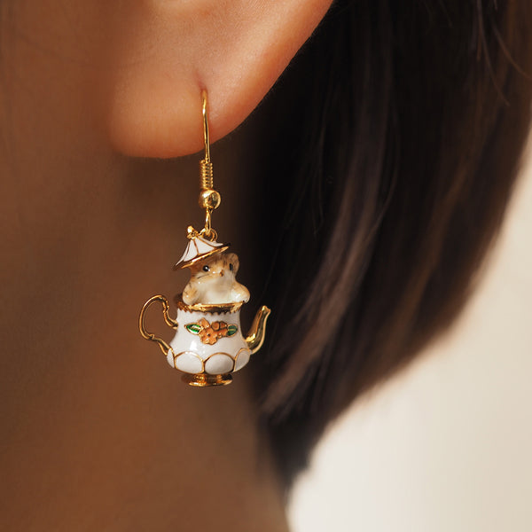 Tea bottle and squirrel earrings and necklace