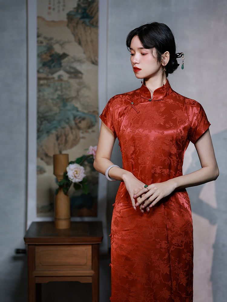 Red Vermilion Tree Pattern China Dress