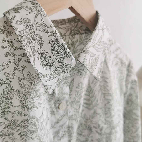 Sumi-e line drawing botanical pattern blouse