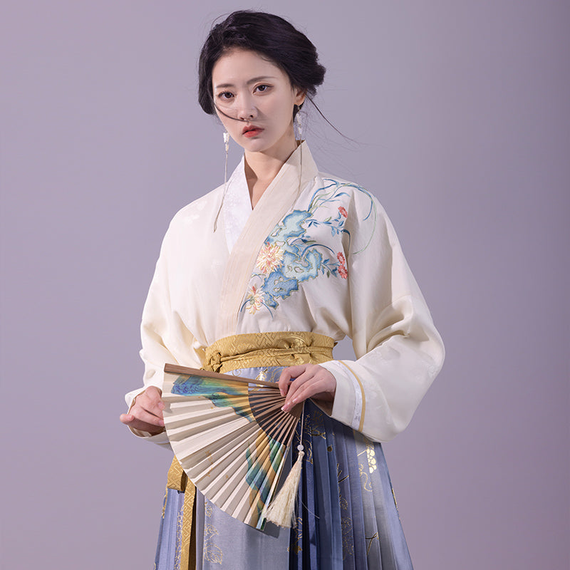 Plum blossom and peony embroidered haori and long skirt