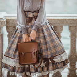 Plaid high-waisted skirt of a gray blue lady [Planned to be shipped in late January 2023]