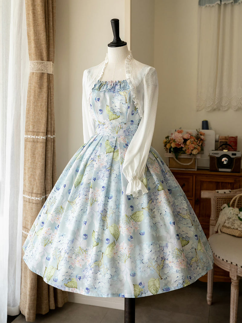 Light blue hydrangea watercolor dress and bolero cardigan [scheduled to be shipped from late April to early May 2023]