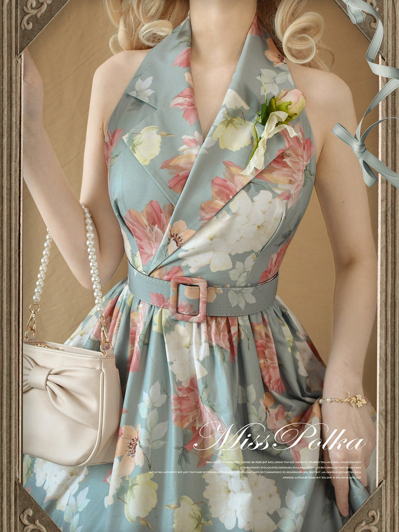 Silver screen actress floral retro dress