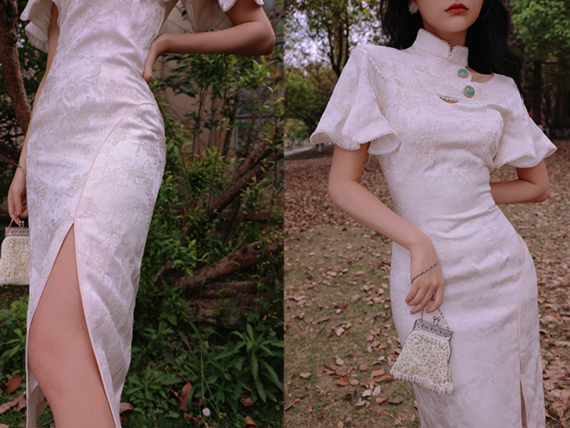 Pure lily embroidery cheongsam dress