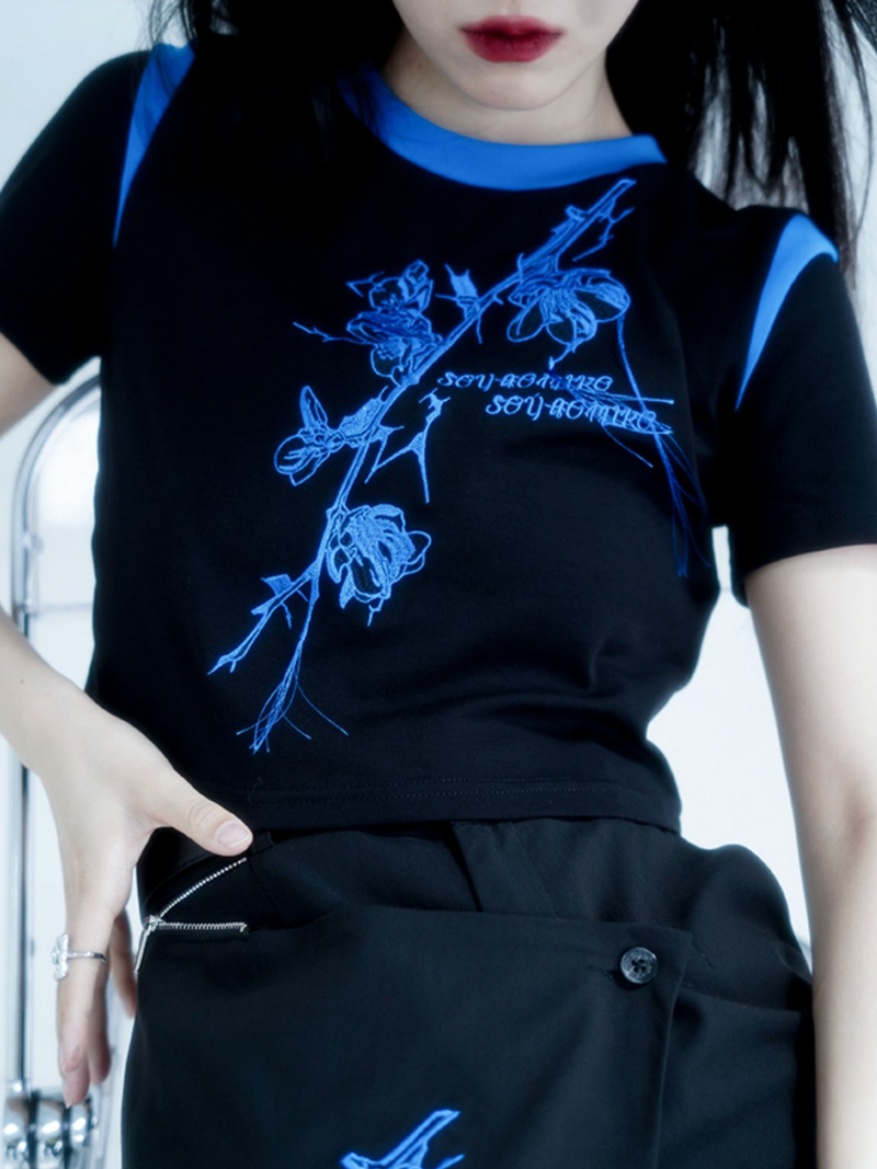 Ultramarine galaxy embroidery T-shirt