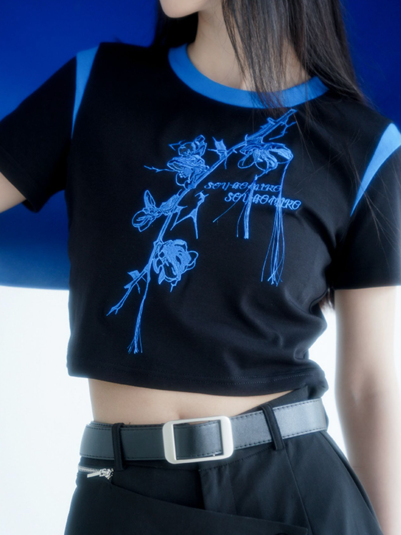 Ultramarine galaxy embroidery T-shirt