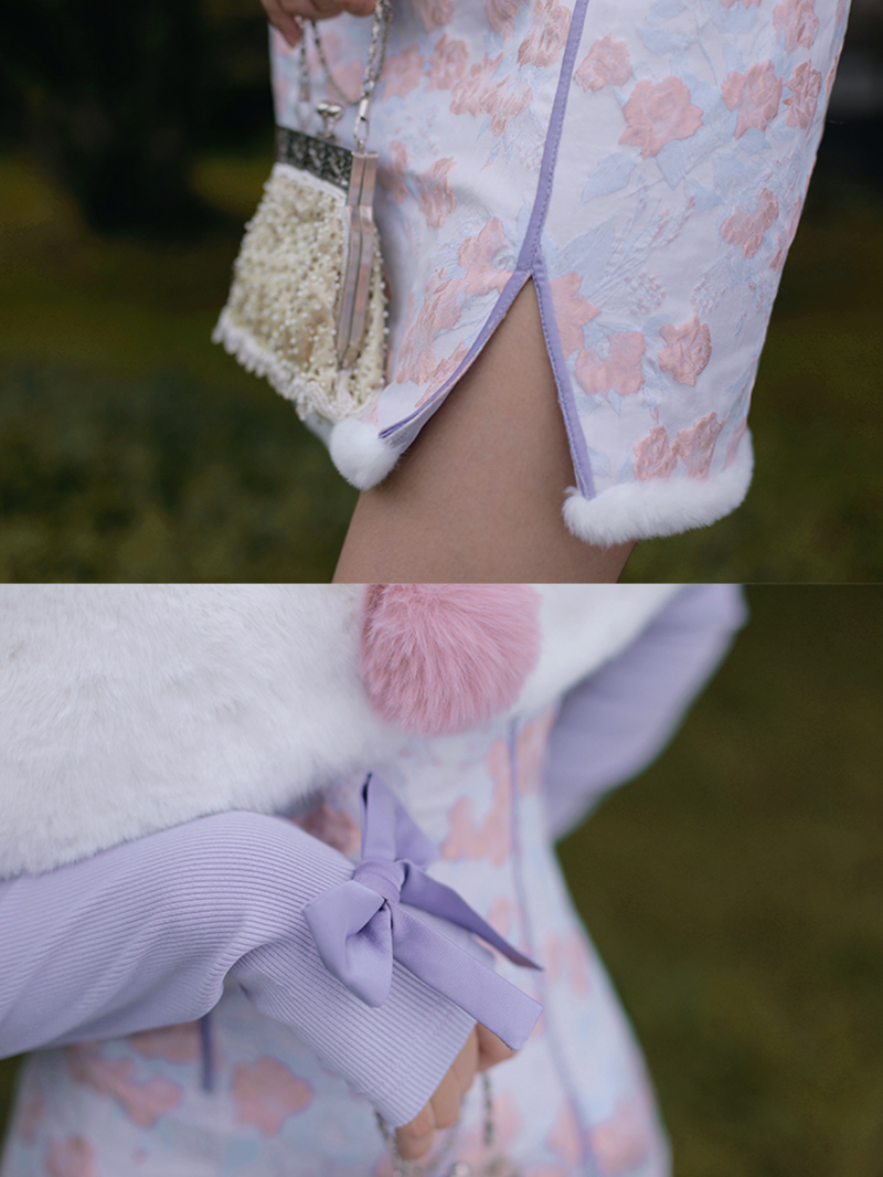 Light purple hazy floral China short dress