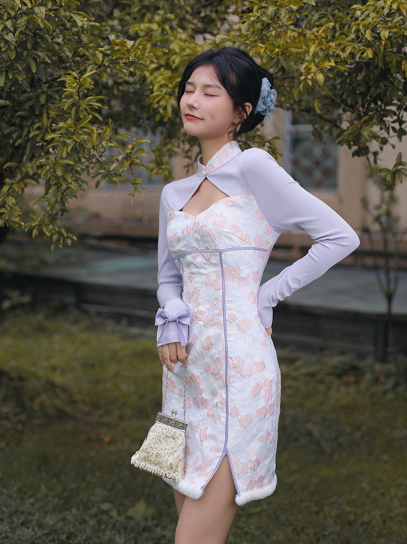 Light purple hazy floral China short dress