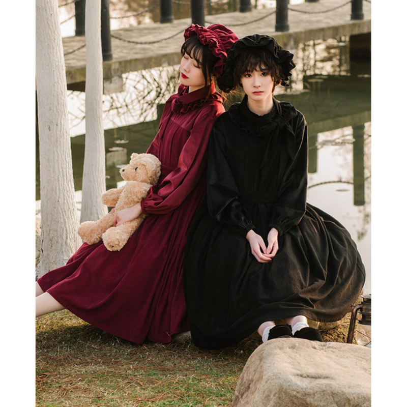 Velvet dress of a young lady in a fairy tale world