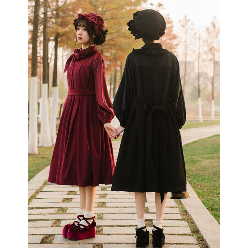 Velvet dress of a young lady in a fairy tale world