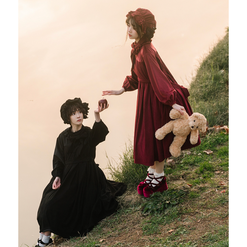Velvet dress of a young lady in a fairy tale world