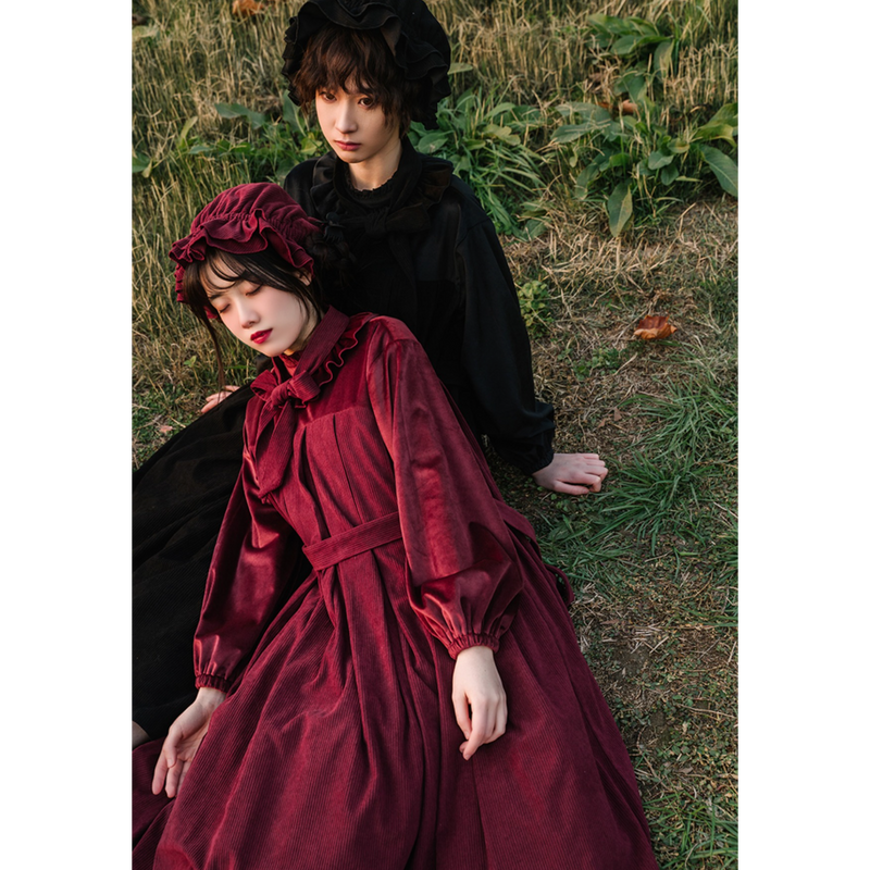 Velvet dress of a young lady in a fairy tale world