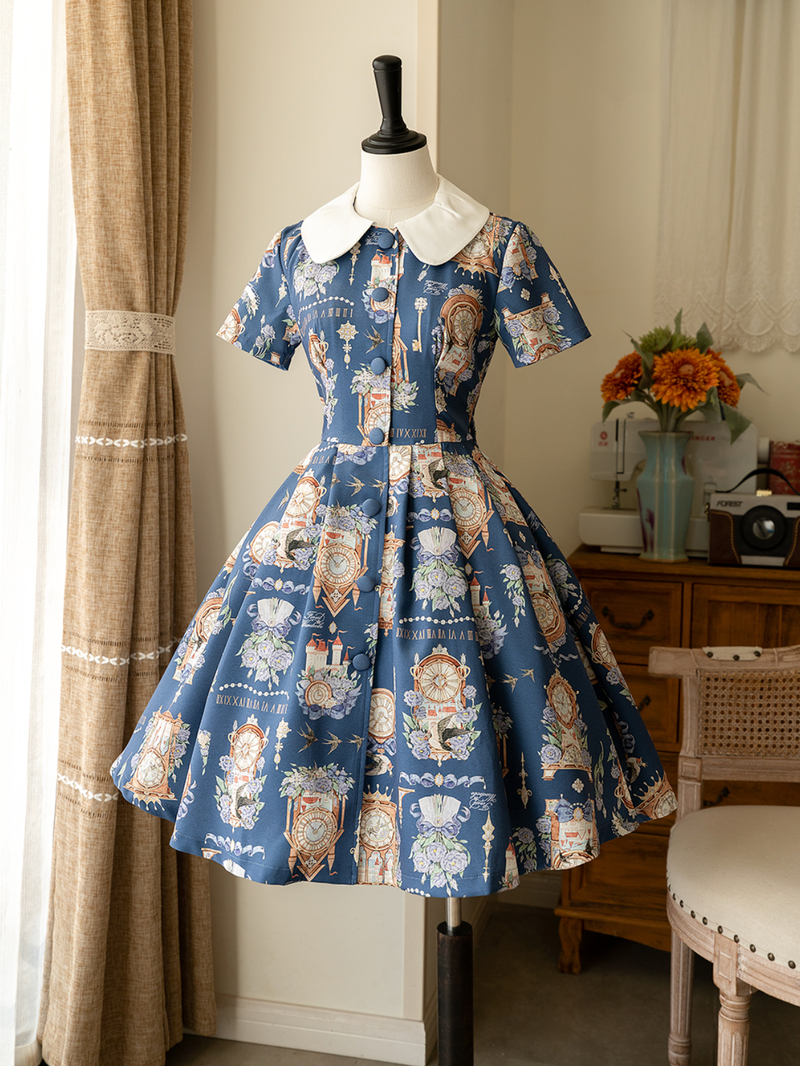 Western clock and bouquet classical dress and short jacket (Navy) [Planned to be shipped from late April to early May 2023]