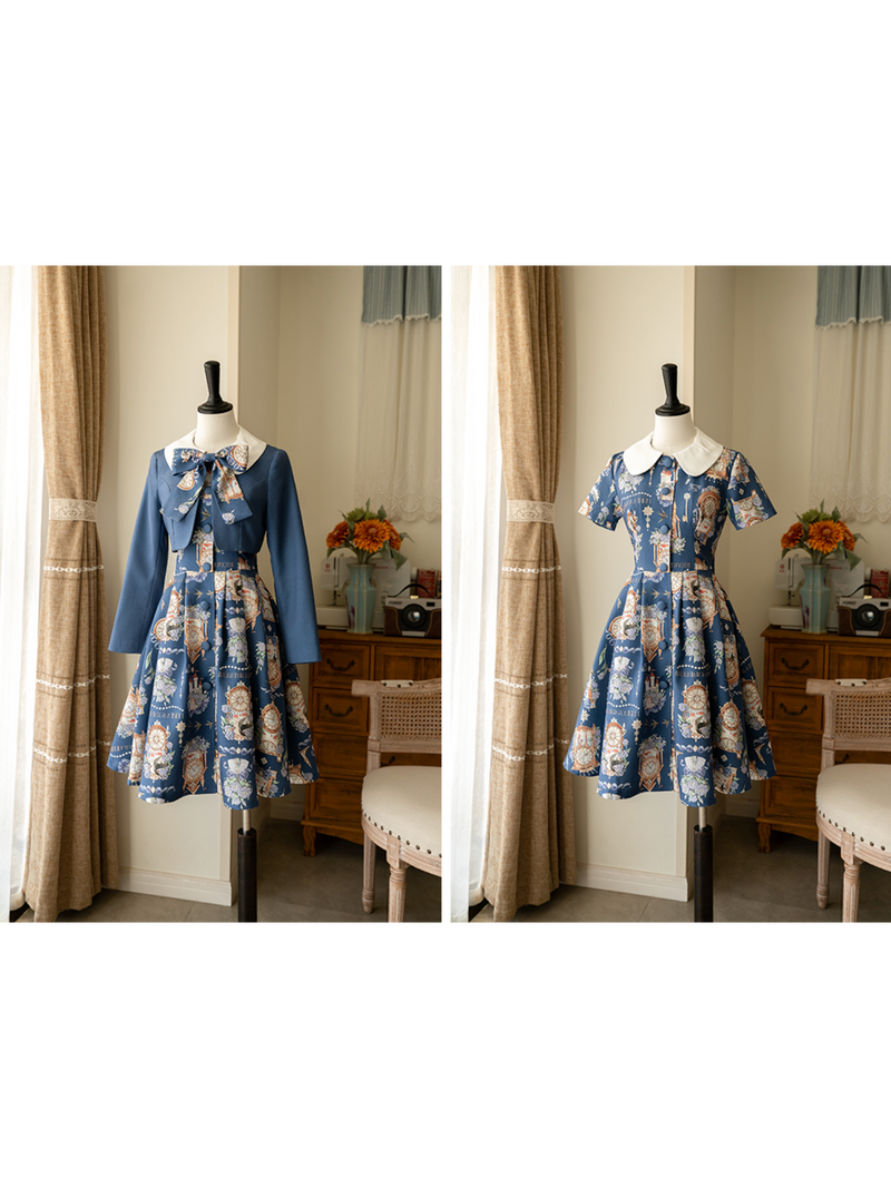 Western clock and bouquet classical dress and short jacket (Navy) [Planned to be shipped from late April to early May 2023]