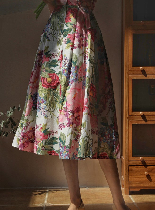 Nadeshiko-iro and rose-colored flower pattern vintage dress