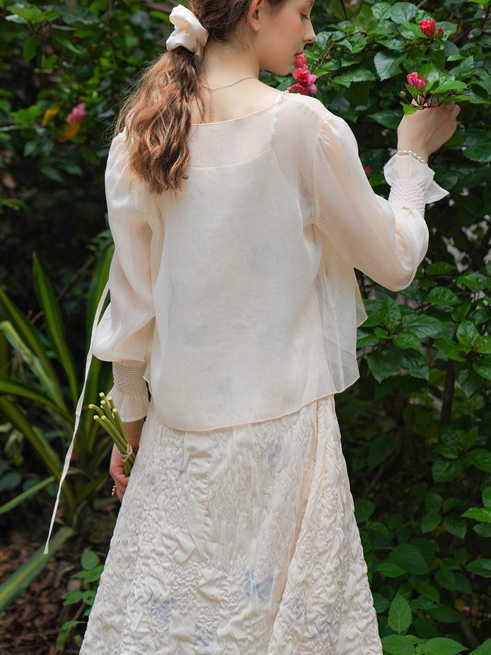 Queen's rose petal camisole dress and chiffon cardigan 