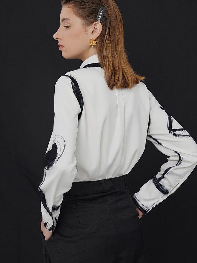 Black ink hand-painted blouse