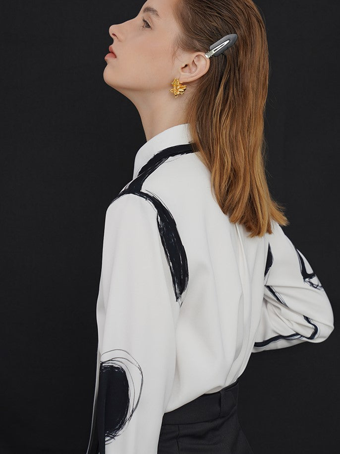 Black ink hand-painted blouse
