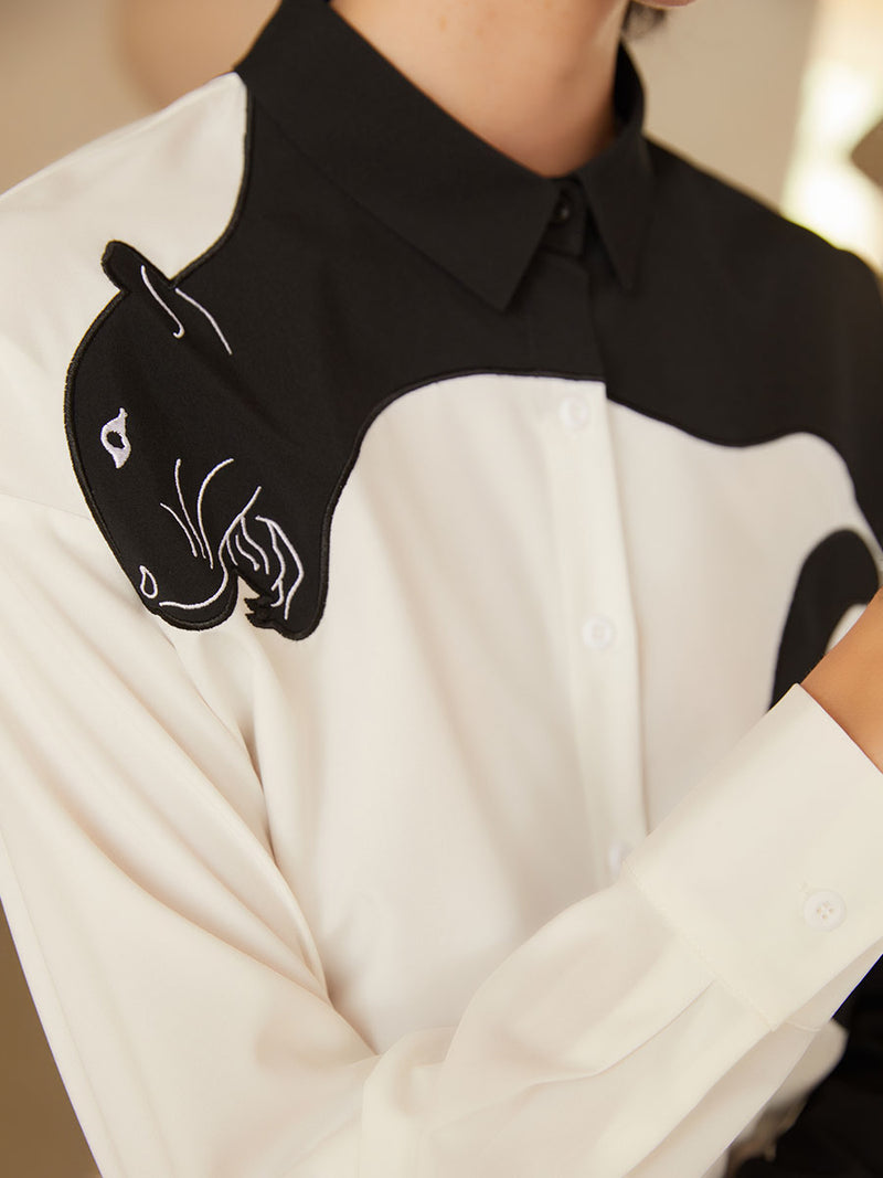 black panther embellished long sleeve blouse