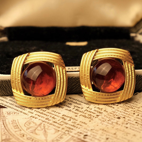 red amber gem earrings