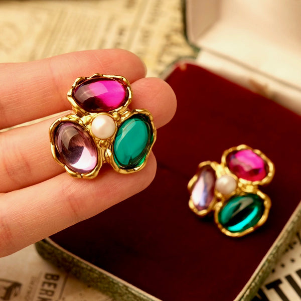 tricolor violet jewel earrings