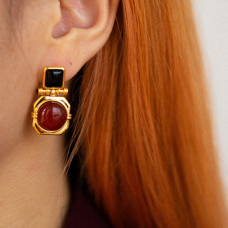 red and black agate earrings