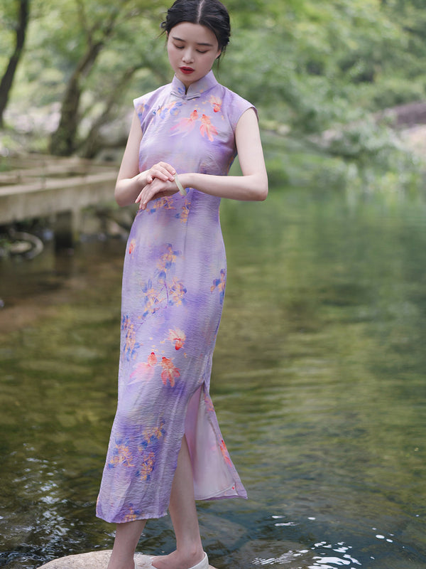 wisteria nishikigoi and floral print cheongsam dress