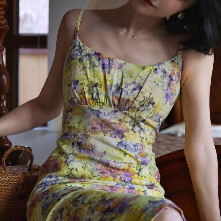 Flower Crowd Oil Painting Camisole Dress