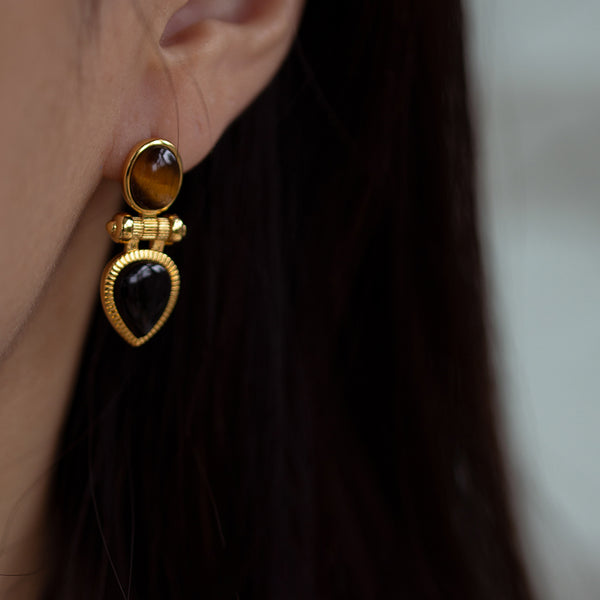 Tiger eye stone and black agate earrings