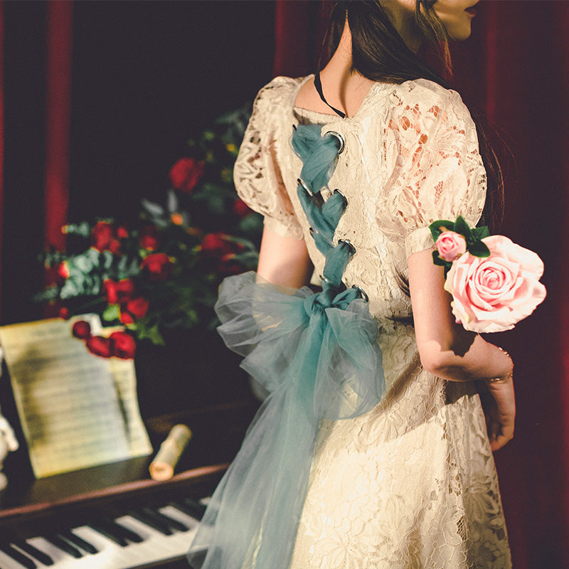 Floral embroidery dress playing waltz