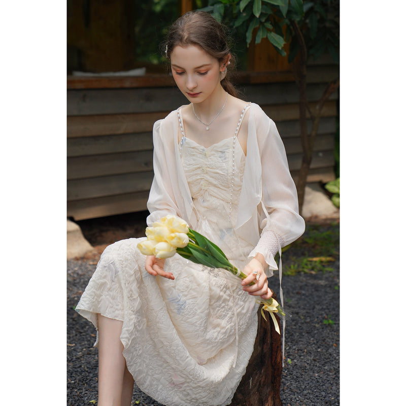 Queen's rose petal camisole dress and chiffon cardigan 