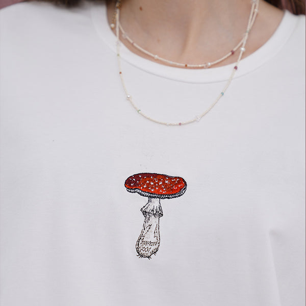 Forest mushroom embroidery T-shirt