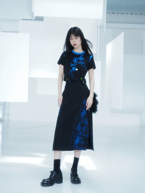 galaxy nebula denim slit skirt