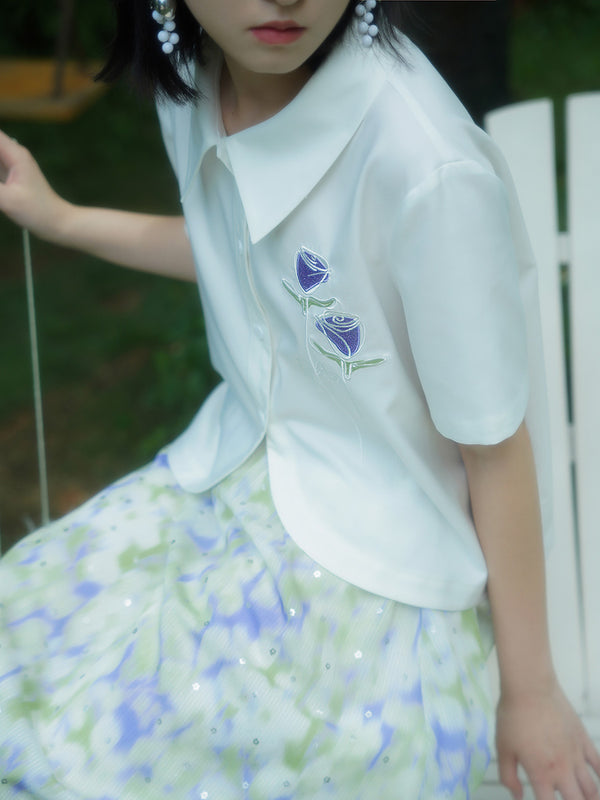 Wind chime grass flower embroidery blouse