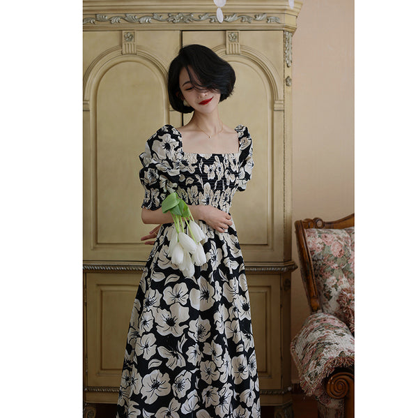 Black Flower Crowd Retro Dress