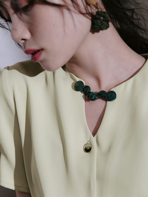 gray green lady cheongsam blouse