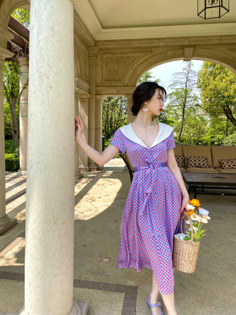 Fuji purple polka dot retro dress