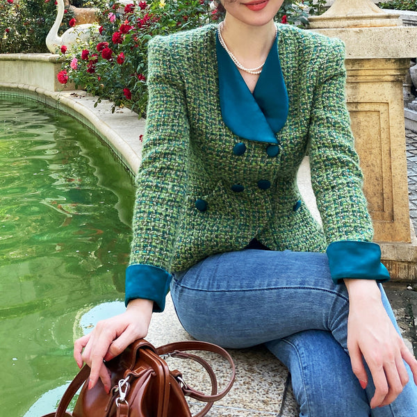 Peacock green lady retro jacket and emerald skirt