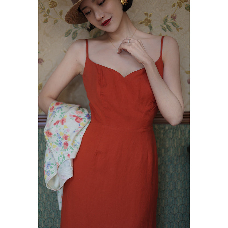 Red lady camisole dress