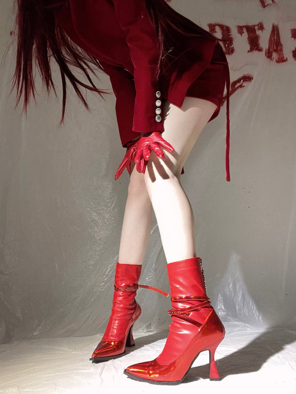 Crimson Lady's Pointed Toe Heel Boots [Planned to be shipped from early May to late May 2023]