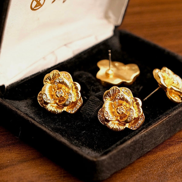 golden camellia earrings
