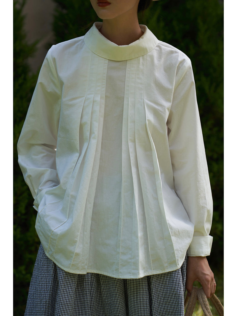 British lady's high neck pleated blouse