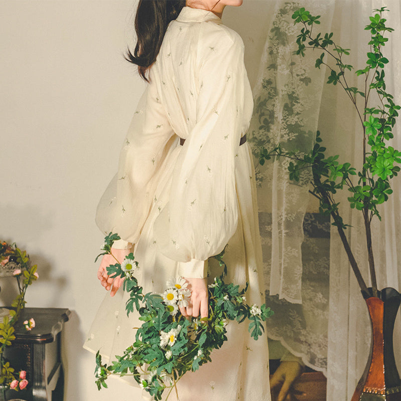 Asaka flower embroidery shirt dress