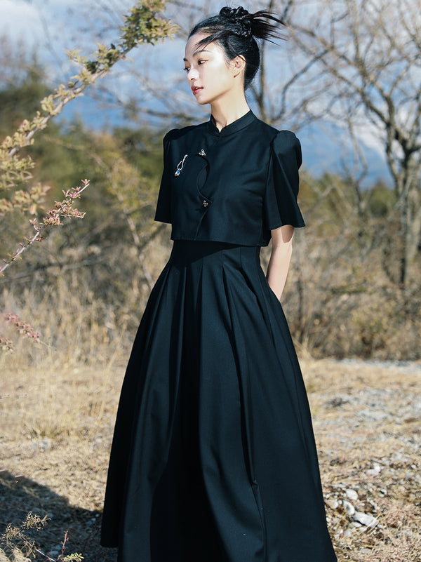 black lady literary cheongsam dress
