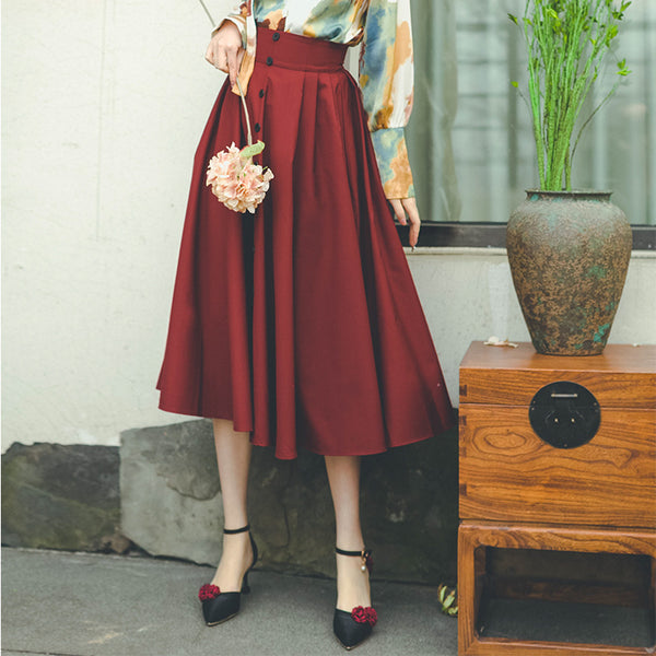 Wine color retro umbrella skirt