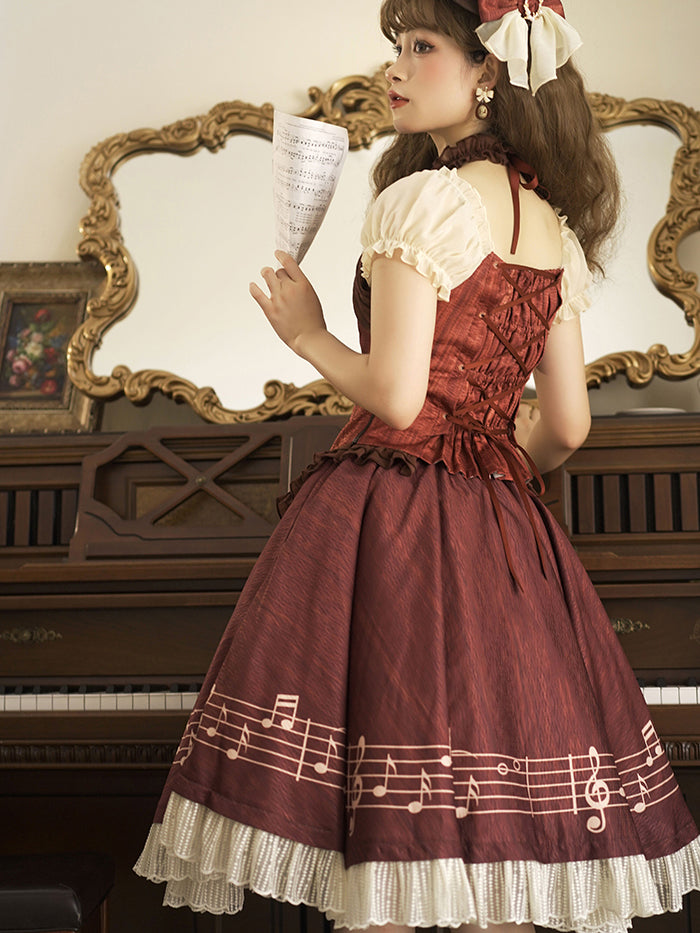 Top and musical note pattern skirt