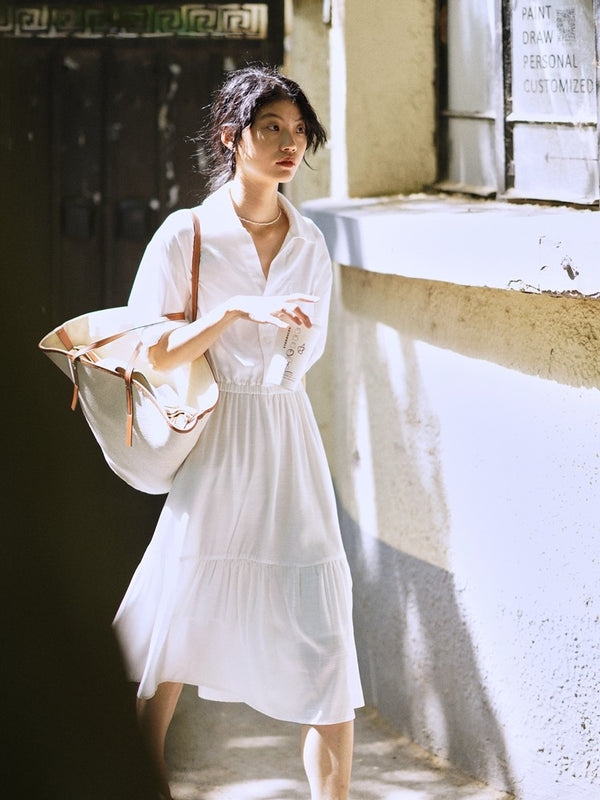 Pure white lily French retro dress