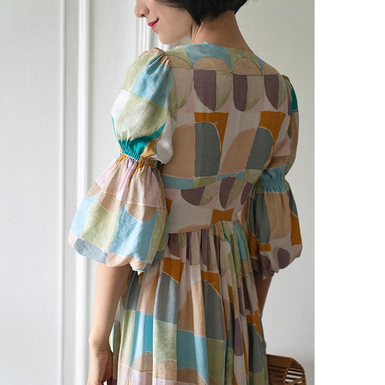 Geometric pattern oil painting dress