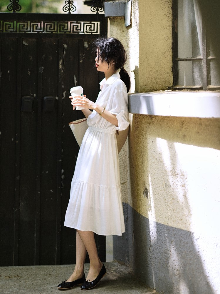 Pure white lily French retro dress