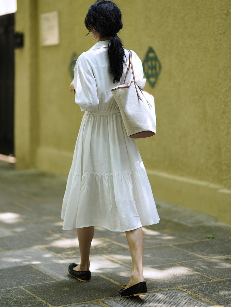 Pure white lily French retro dress